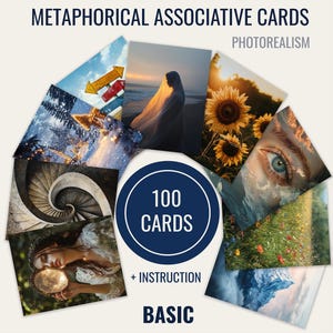 100 fotorealistische metafoorkaarten, therapiecoaching, zelfreflectie (afdrukbare bestanden)