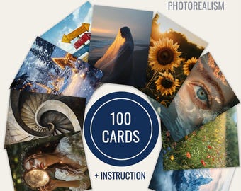 100 Photorealism Metaphor Cards, Therapy Coaching Self-Reflection (Printable Files)