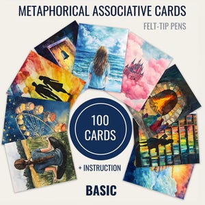 100 Basic Metaphorical Cards for Therapy, Coaching, and Self-Reflection in Felt-Tip Pens Style (Printable Files)