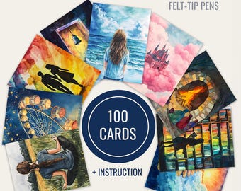 100 Basic Metaphorical Cards for Therapy, Coaching, and Self-Reflection in Felt-Tip Pens Style (Printable Files)
