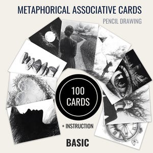 100 Basic Metaphorical Cards for Therapy, Coaching, and Self-Reflection in Black and White Pencil Style – Includes Printable Files