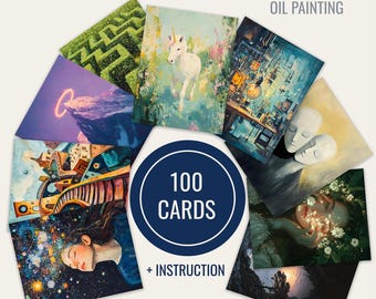 100 Metaphorical Cards, Oil Painting Style, Self-Reflection (Printable Files)