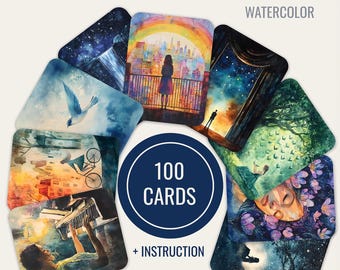 100 Basic Metaphorical Cards for Therapy, Coaching, and Self-Reflection in Watercolor Style – Includes Printable Files
