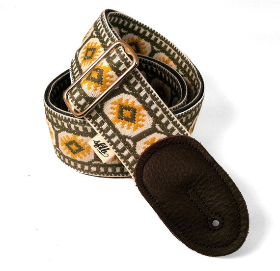 Items similar to Guitar or Bass Strap, Recycled Seat Belt, Leather Ends
