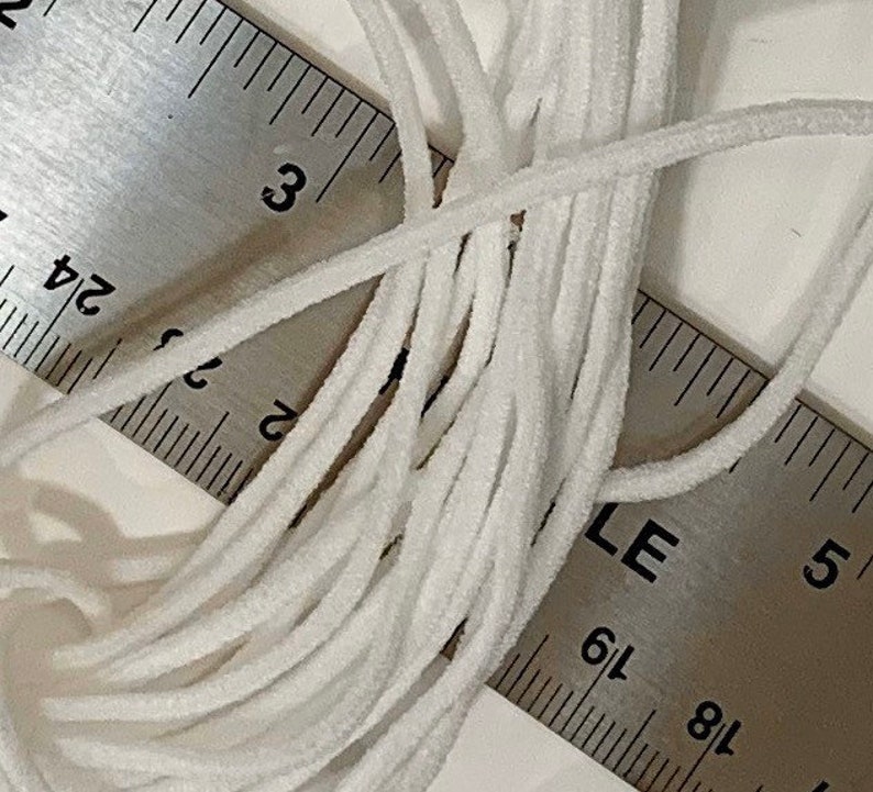 2.5mm Round Soft Elastic White 5 yards Ready to Ship from USA with Bodkin image 2