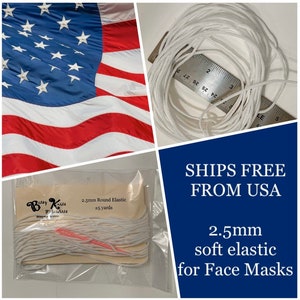 2.5mm Round Soft Elastic White 5 yards Ready to Ship from USA with Bodkin image 1