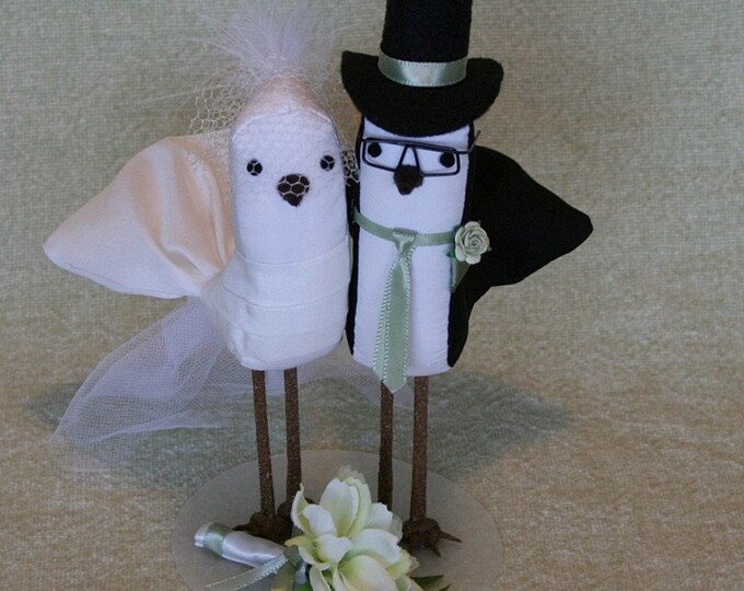 Wedding Cake Topper Bride and Groom Birds With Birdcage Veil and