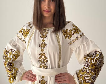 Embroidered Ukrainian Vyshyvanka Dress – Handmade Boho Maxi Folk Dress