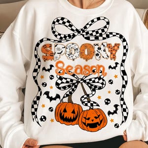 Spooky Season Halloween Coquette Png, Pumpkin Cherries Png, Checkered Bow Shirt Design, Halloween Png, Spooky Season Png, Sublimation Design