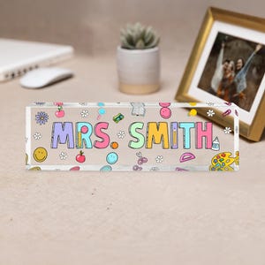 Groovy Retro Custom Teacher Name Sign, Back To School Teacher Gifts Personalized, Teacher Acrylic Desk Name Plate, Teacher Appreciation Gift