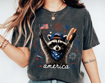 Comfort Colors® Feral & Free Racoon Shirt, 4th of July Shirt, USA Independence Day Shirt, Funny Raccoon Tee, Patriotic Shirt, July 4th Gift