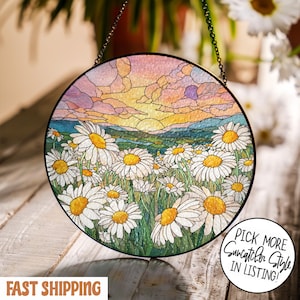 Gänseblümchen-Glasmalerei-Sonnenfänger, helles Blumenfenster-hängendes Dekor, Gänseblümchen-Liebhaber-Geschenk, Geburtstags-Sonnenfänger-Geschenk, Natur-Liebhaber-Dekorgeschenk