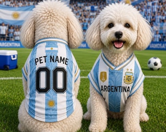 Custom Argentina Dog Jersey, Personalized Pet Soccer Shirt, Custom Name Number Dog Apparel, Game Day Outfit