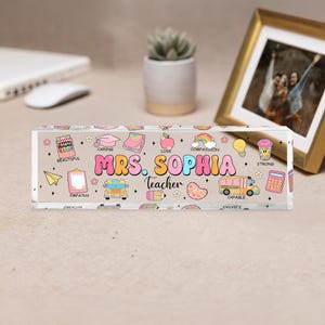 Groovy Retro Custom Teacher Name Sign, Back To School Teacher Gifts Personalized, Teacher Acrylic Desk Name Plate, Teacher Appreciation Gift