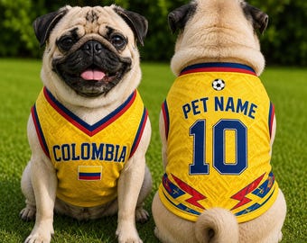Colombia Dog Cat Soccer Jersey, Colombian Flag Pet Shirt, Custom Name Number Football Puppy Outfit, Dog Sports Fan Apparel