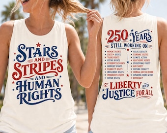 Camiseta sin mangas con la bandera estadounidense y los derechos humanos, 250 años de Estados Unidos trabajando por la justicia social, camiseta sin mangas del 4 de julio