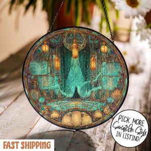 The Wizard’s Chamber Wicked Stained Glass Suncatcher, Wicked Ornament, Halloween Window Hanging, Wicked Musical Fan Gifts, Halloween Gifts