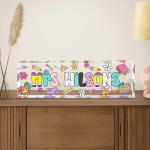 Groovy Retro Custom Teacher Name Sign, Back To School Teacher Gifts Personalized, Teacher Acrylic Desk Name Plate, Teacher Appreciation Gift