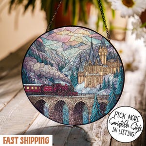 Wizard School Stained Glass Suncatcher, Enchanted Castle Stained Glass Suncatcher – Christmas Window Decor for Book Lovers & Fantasy Fans