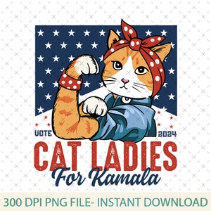Les femmes avec un chat pour Kamala votent 2024 png, la femme chat sans enfant png, le président Kamala Harris 2024 png, les élections 2024 png, votent pour Harris png