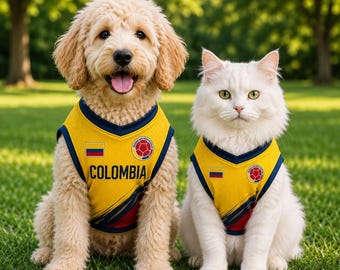 Colombia Dog Cat Soccer Jersey, Colombian Flag Pet Shirt, Custom Name Number Football Puppy Outfit, Dog Sports Fan Apparel