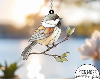 Chickadee Stained Glass Window Hangings Christmas Gifts Stained Glass Bird Suncatcher Modern Stained Glass Decor Nature Lover Gift