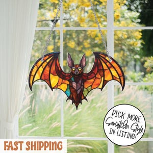 Gothic Bat Halloween Acrylic Suncatcher, Spooky Bat Window Hanging Decor, Spooky Bat Suncatcher Ornament, Halloween & Fall Decoration