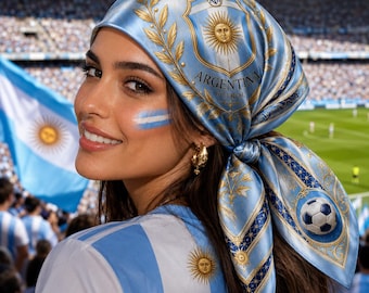 Argentina Football Silk Bandana, Argentina Soccer Cup Satin Scarf, Argentina World Soccer Sun Bandana