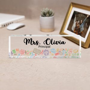 Custom Name Principal Desk Name Plaque, School Staff Gift, Teacher Acrylic Desk Plate, Teacher Appreciation, Back To School, Desk Decor