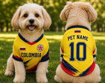 Colombia Dog Cat Soccer Jersey, Colombian Flag Pet Shirt, Custom Name Number Football Puppy Outfit, Dog Sports Fan Apparel