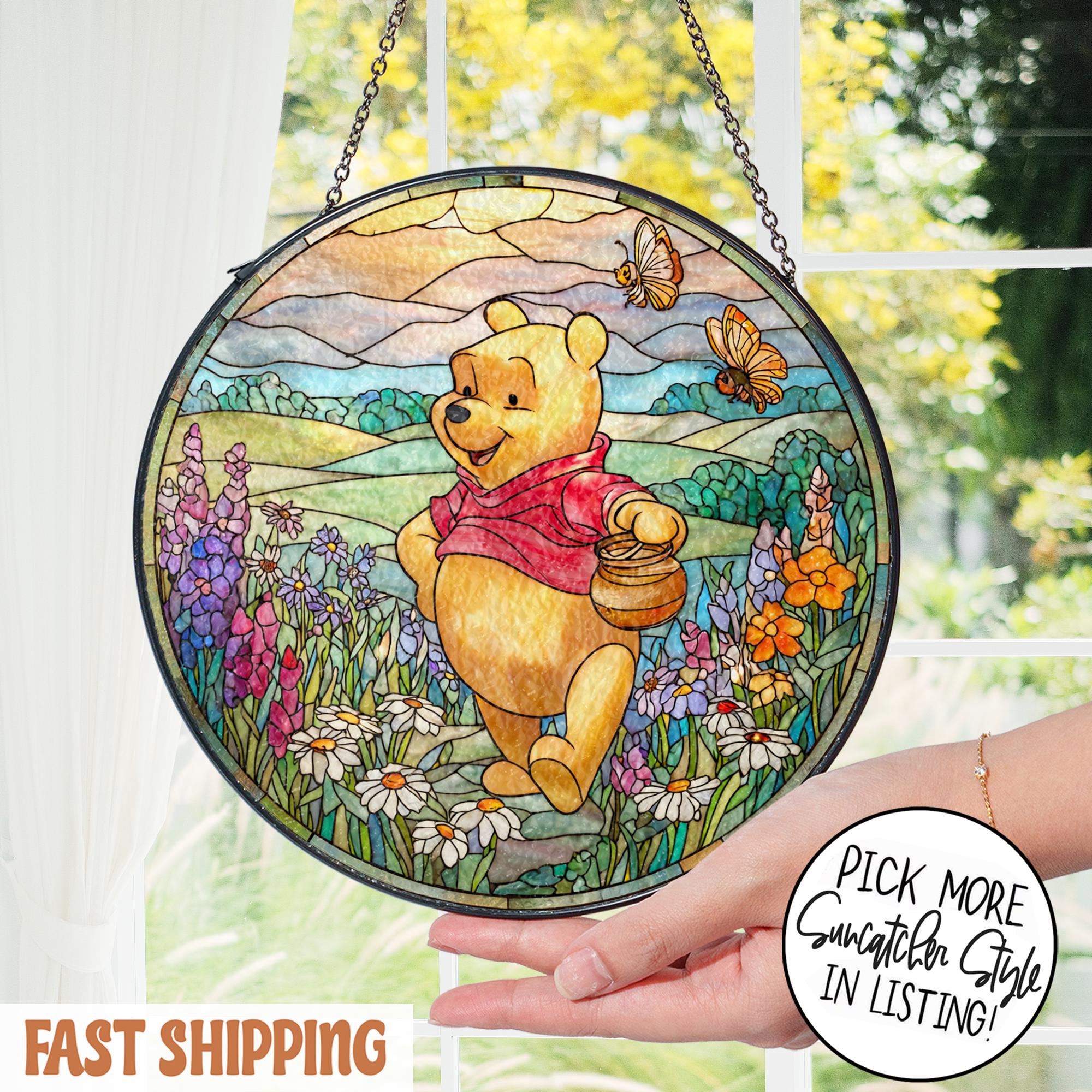 Winnie the Pooh Stained Glass Suncatcher | Wildflower Pooh Bear