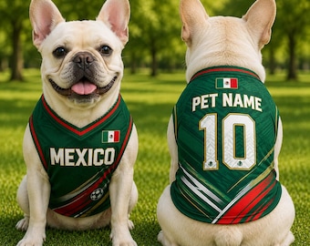Personalized Mexico Dog Jersey, Custom Pet Soccer Shirt with Name & Number, Football Dog Costume, Mexico Fan Pet Outfit, Dog Cat Gift