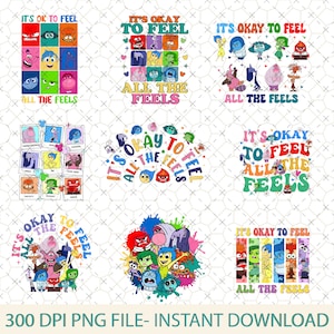 It's Okay To Feel All The Feels PNG Bundle, Emotion Team Png Bundle, Cartoon Characters Png, Emotion Support Png, Emotions Mental Health Png