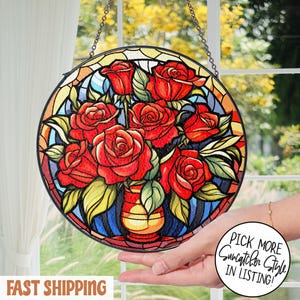 Stain Glass Rose Flower Suncatcher, June Birth Flower Suncatcher, Rose Flower Window Hangings, Rose Lovers Gift, June Birthday Gift