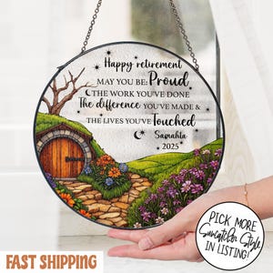 Personalized Retirement Stained Glass Suncatcher, Floral Retirement Window Decor, Retirement Keepsake, Retirement Gifts, Coworker Gifts