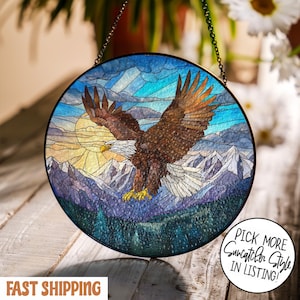 Bald Eagle Stained Glass Suncatcher, American Eagle Window Hanging Decor, Patriotic Bird Gift, USA Sun Catcher Art, Personalized Gift Ideas