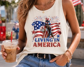 Apollo Creed Living In America Tank Top Patriotic Boxing Fourth Of July Vintage America Tank Top, Retro USA Fighter Tank Top