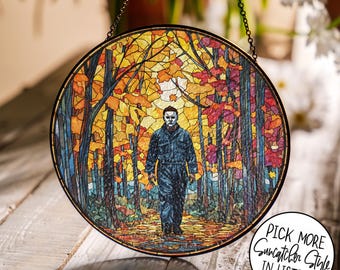 Atrapasol de Michael Myers de otoño, Atrapasol de Michael Myers de Halloween, Decoración espeluznante para colgar en la ventana de Halloween, Adorno de Halloween