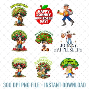 John.nny Appleseed Apple Day Png Bundle, Apple Social Club PNG Bundle, Jesienne zbieranie jabłek Png, Apple Png, Zbiory jabłek Jesień Sezon Png