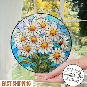 Gänseblümchen-Glasmalerei-Sonnenfänger, helles Blumenfenster-hängendes Dekor, Gänseblümchen-Liebhaber-Geschenk, Geburtstags-Sonnenfänger-Geschenk, Natur-Liebhaber-Dekorgeschenk