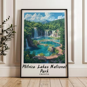 Plitvice Lakes National Park Illustration: Croatia Travel Poster (Digital Download)