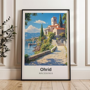 Impresión de viaje de Ohrid, impresión digital de Macedonia, póster de Macedonia, arte mural, regalo de boda, regalo personalizado, ilustración, impresiones de viaje, regalo de cumpleaños