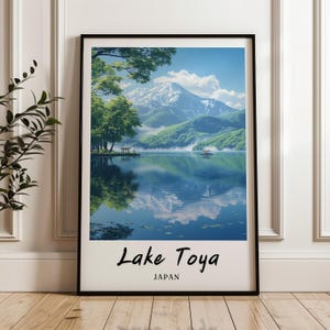 Lake Toya Japan Wand Kunst, Drucke, Reise Poster, Digitaldruck, Sofortiger Download, Wand Kunst Druck, Geschenk, minimalistisch,Japan Poster