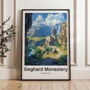 Geghard Monastery travel print,Armenia digital print,Armenia Poster,wall art,Wedding gift,Personalised Gift,illustration