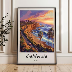 California Coast Travel Poster: Sunset Beach Art Print (Digital Download)