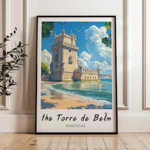 the Torre de Belém portugal Wall Art,Prints,Travel Poster,Digital Print,Instant Download,Wall Art Print,Gift,minimalist,portugal poster