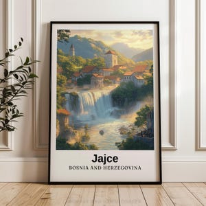 Jajce Waterfall Print: Bosnia and Herzegovina Travel Poster (Digital Download)