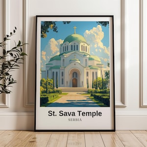 Impresión de viaje del Templo de San Sava, impresión digital de Serbia, póster de Serbia, arte mural, regalo de boda, regalo personalizado, ilustración, regalo de cumpleaños
