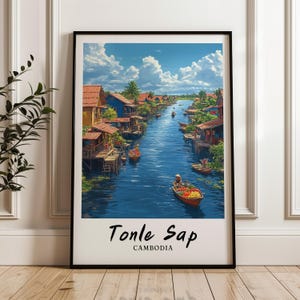 Tonle Sap travel print,Tonle Sap illustration,Cambodia Poster,cambodia,Wedding gift,Personalised Gift