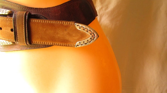 Vintage Ruff Hewn Belt Brown Leather Belt Western… - image 2